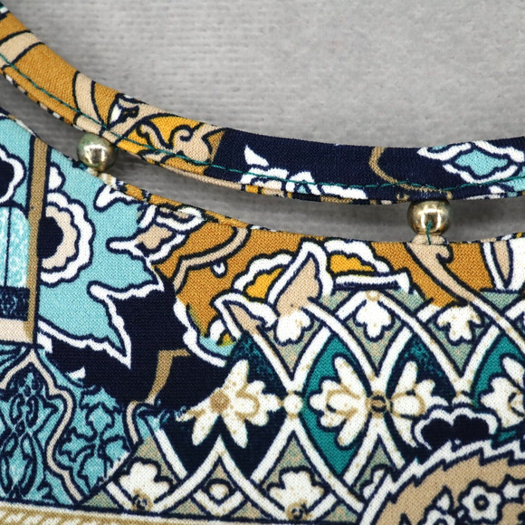 Chicos Top 0 Womens Small Blue Black Neck Beads Stretch Knit Blouse Tunic - Picture 5 of 14